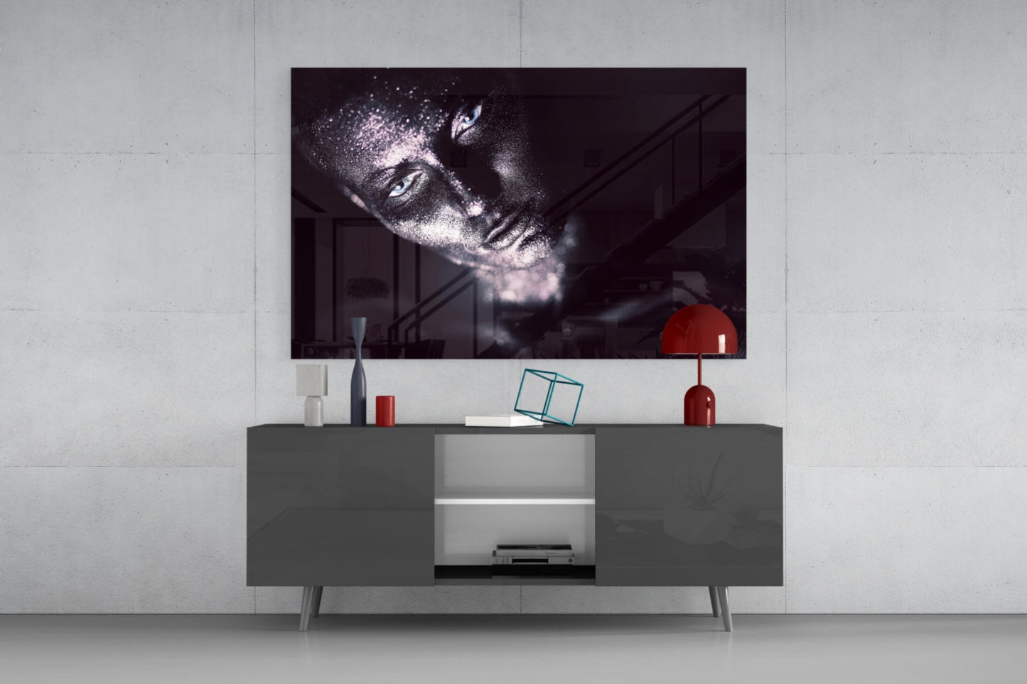 Silver Glitter Shadowed Woman Glass Wall Art