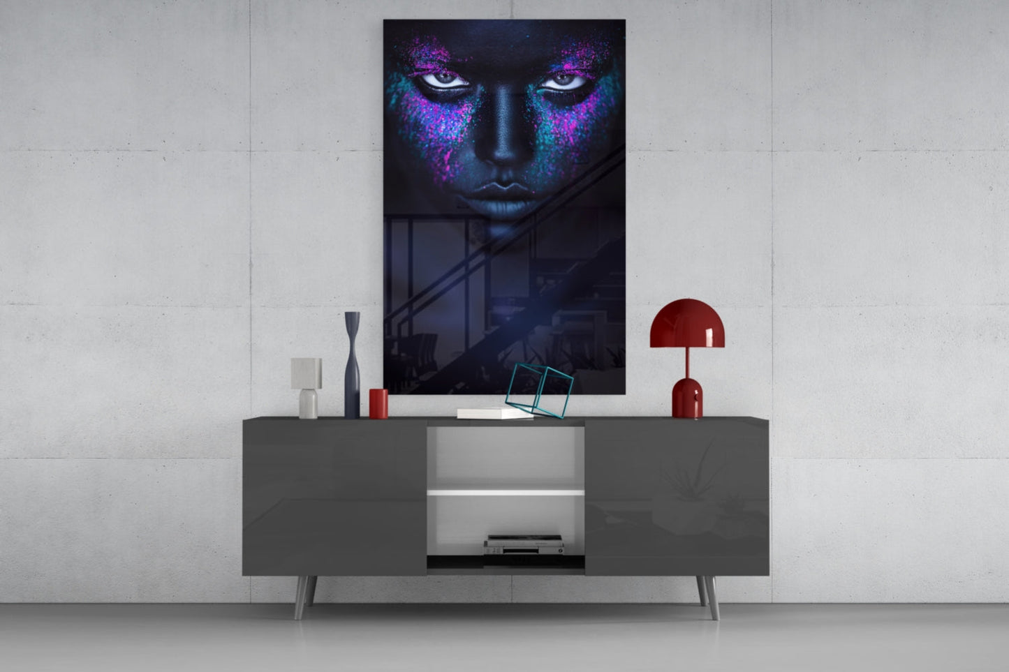 Pink Turquoise Powder Woman Glass Wall Art