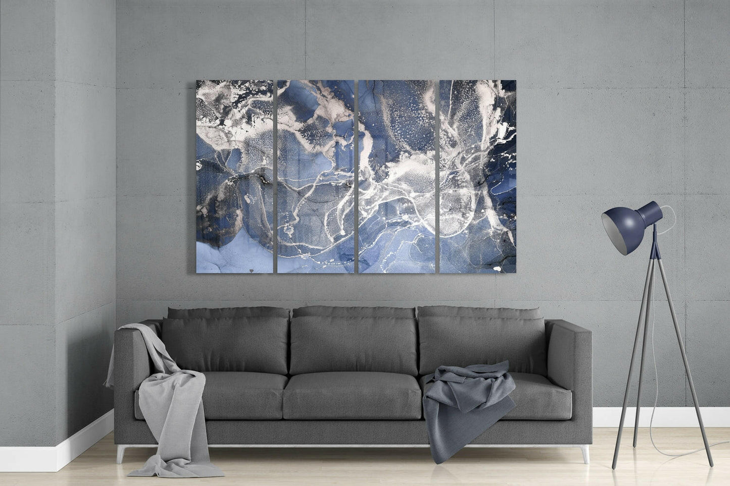 Steel Blue Frost Marble Glass Wall Art
