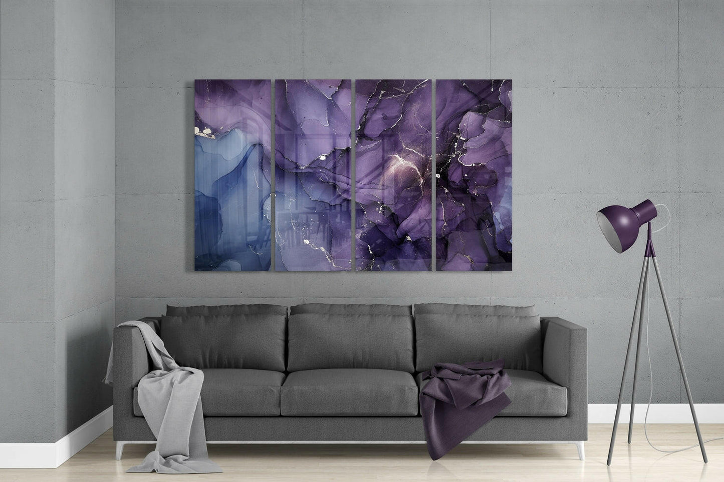 Purple Lavender Vein Marble Glass Wall Art