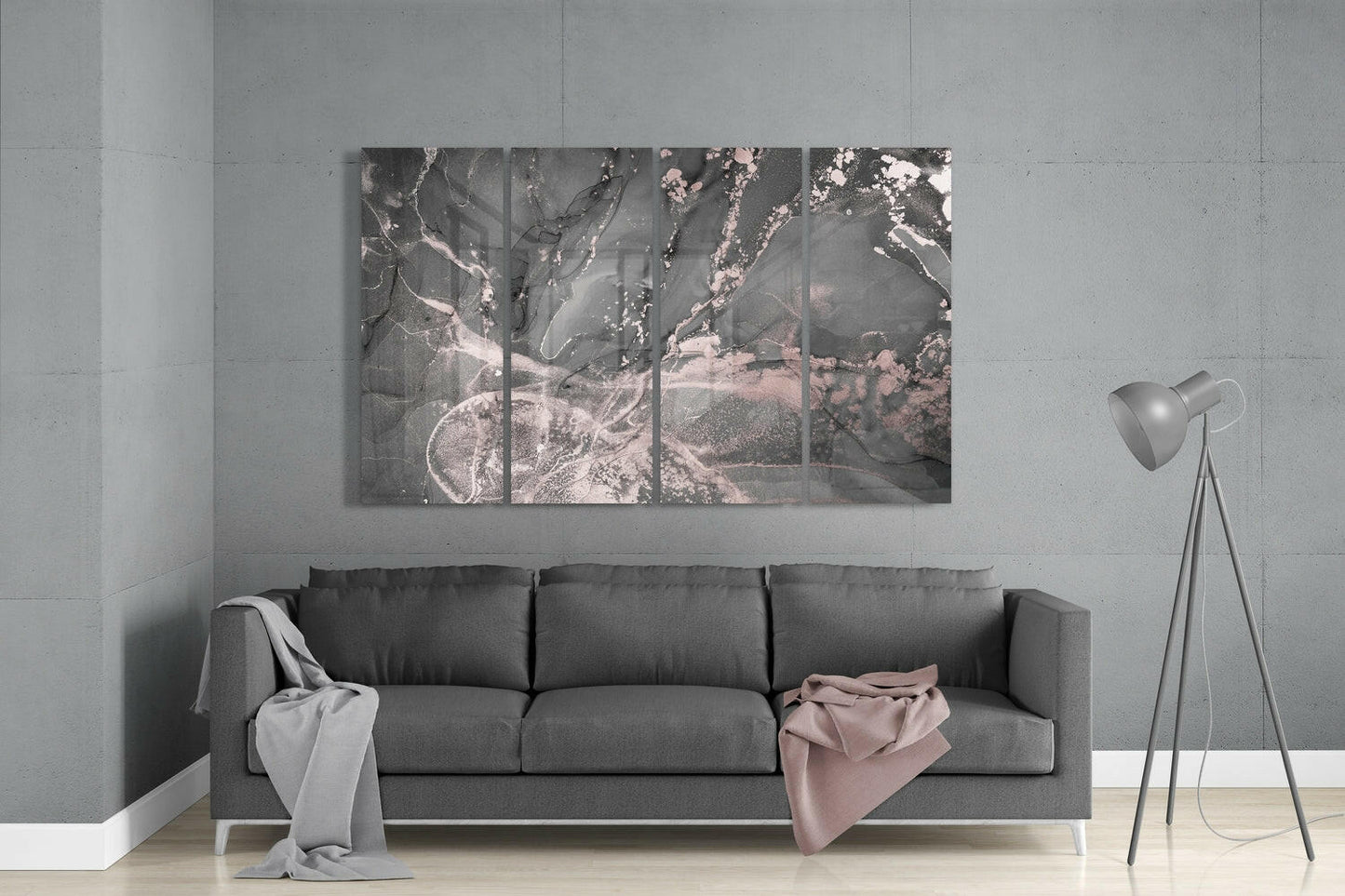 Gray Blush Pink Marble Glass Wall Art