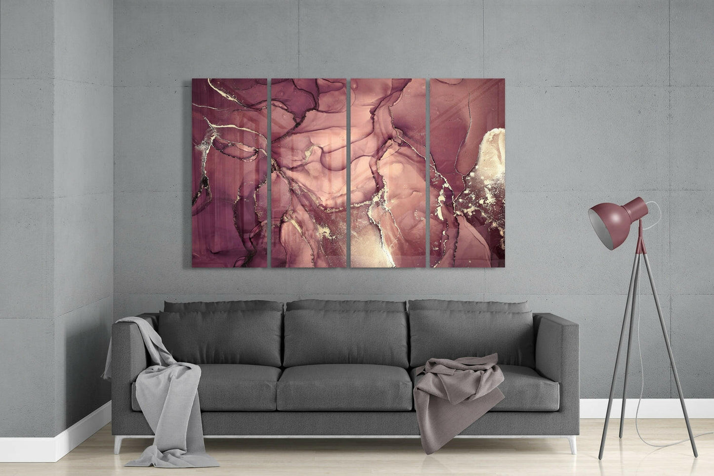 Rose Mauve Gold Vein Marble Glass Wall Art