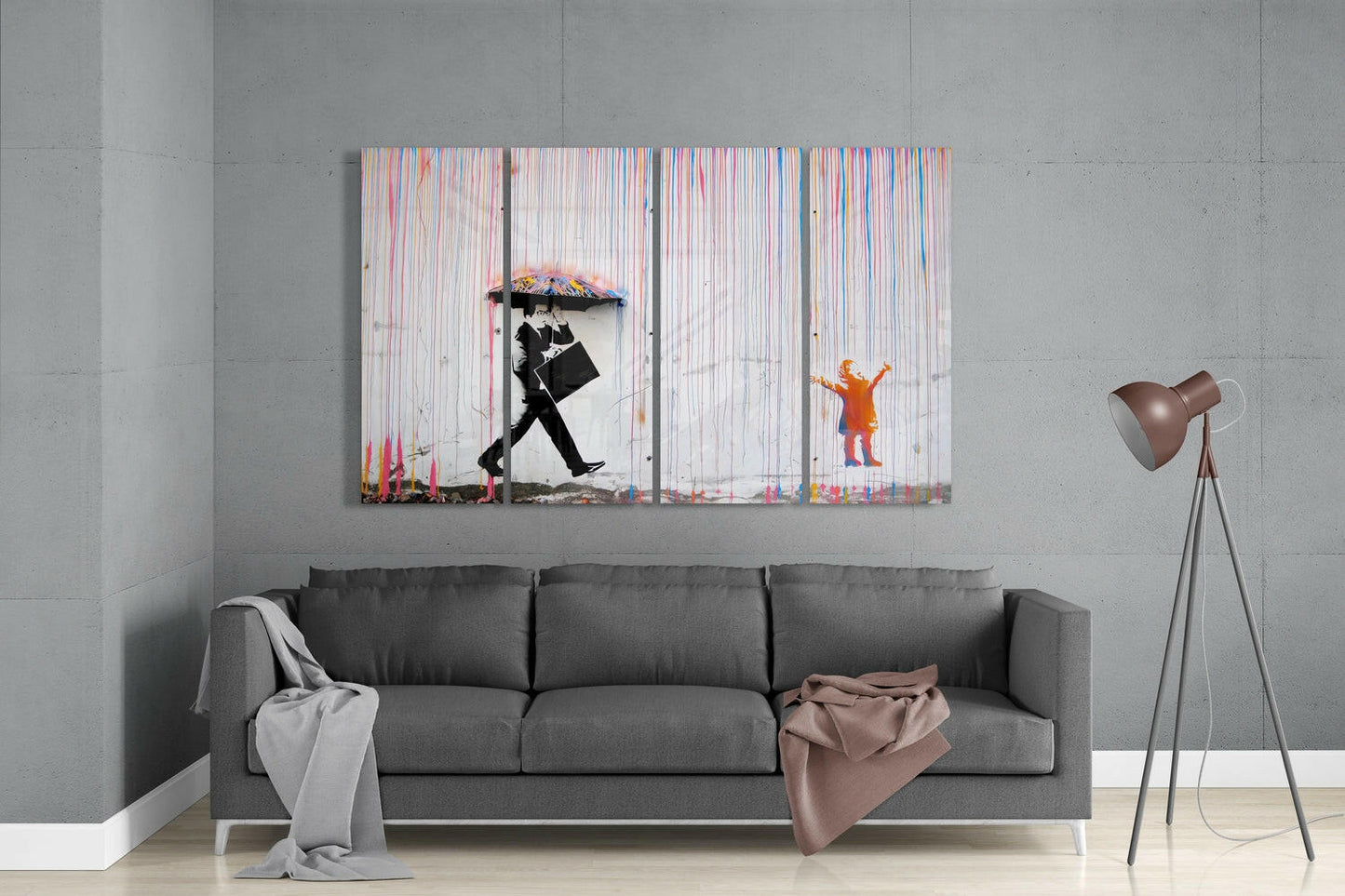 Street Stencil Art 4 Pieces Mega Glass Wall Art (59"x36")