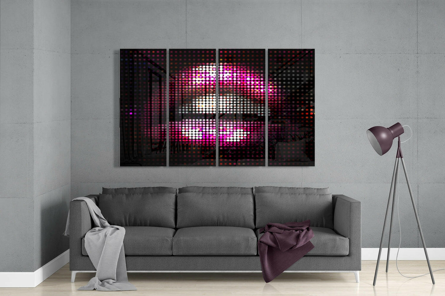 Pink LED Dot Matrix Lips 4 Pieces Mega Glass Wall Art