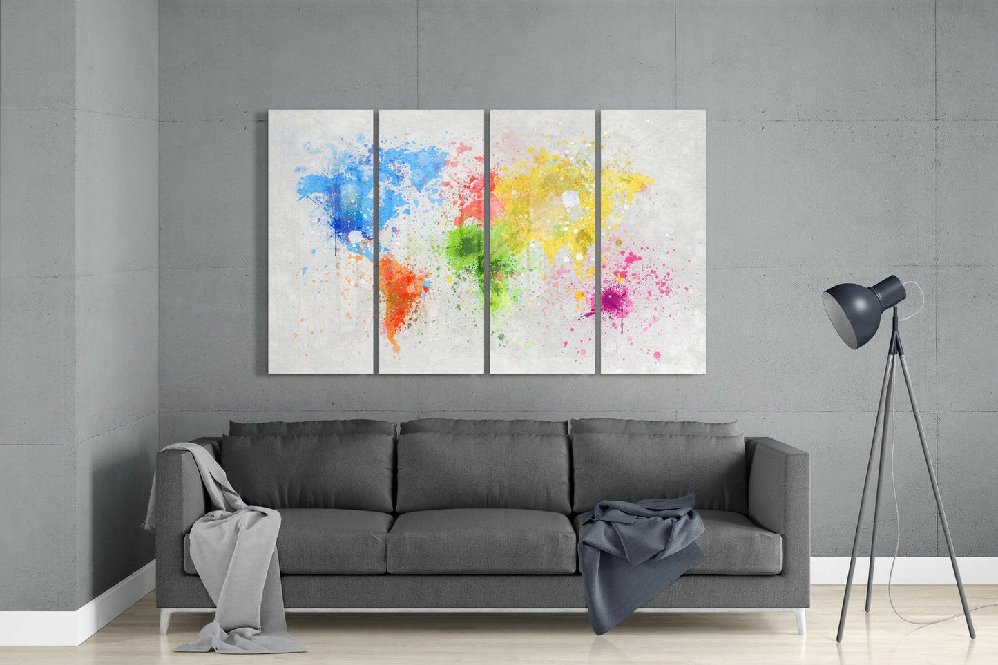 Watercolor Splash World Map Glass Wall Art