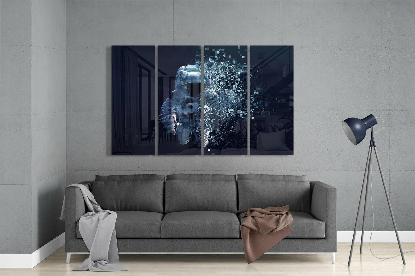 Pixel Dissolving Astronaut 4 Pieces Mega Glass Wall Art