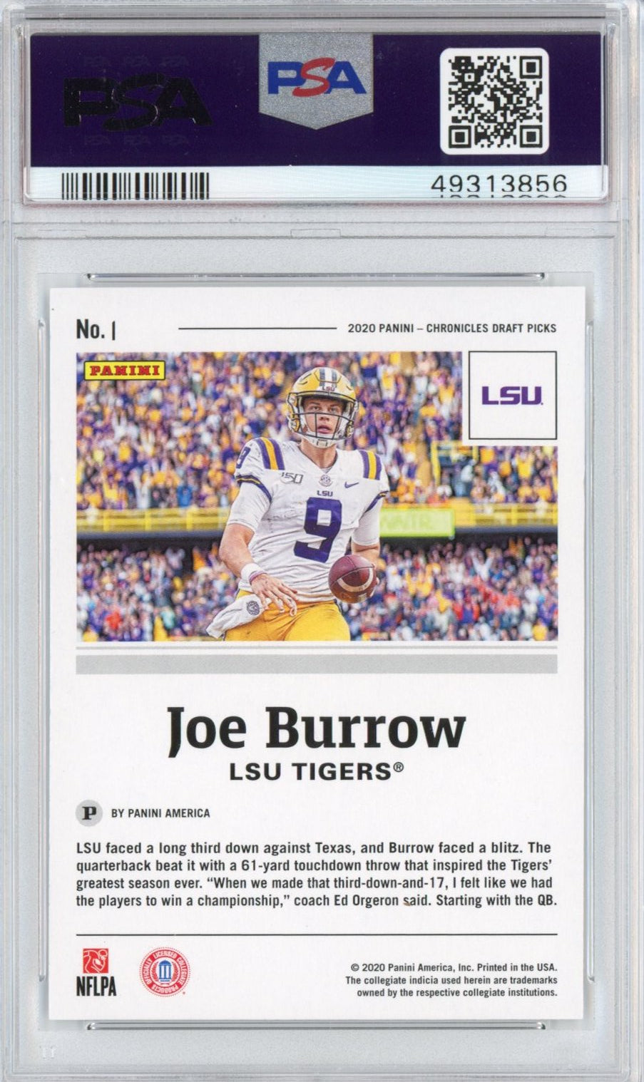 Graded 2020 Panini Chronicles Draft Picks Joe Burrow Rookie Football Card PSA 10