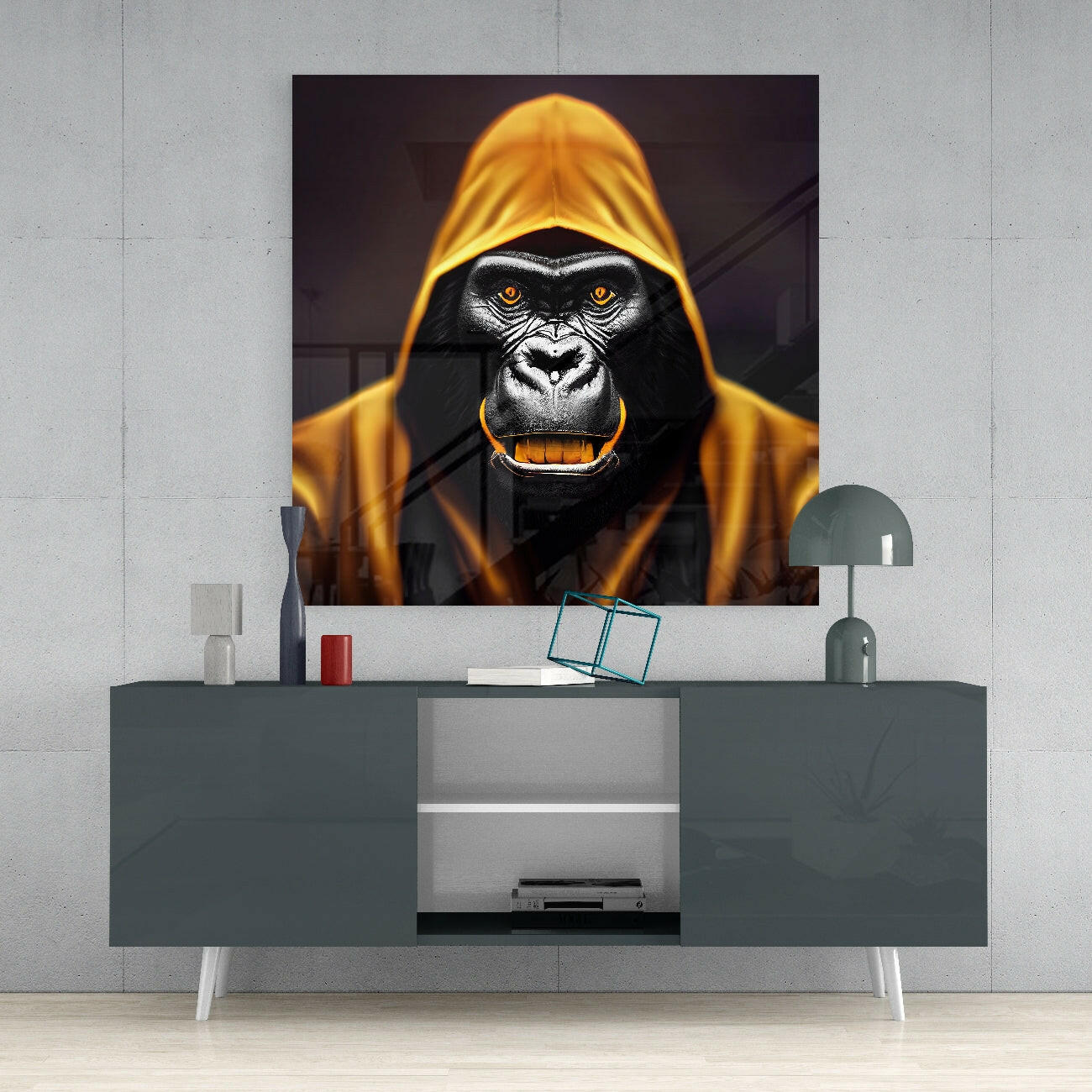 Golden Hooded Gorilla Fierce Gaze Glass Wall Art