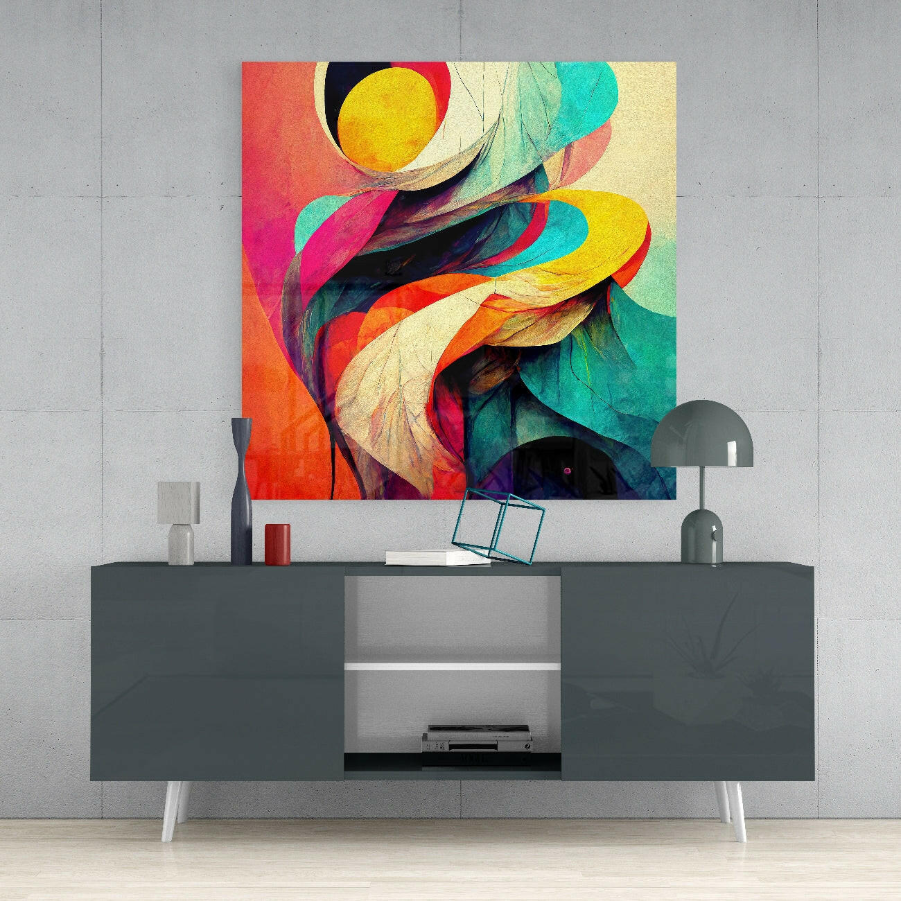 Yellow Sun Coral Ribbon Abstract Glass Wall Art