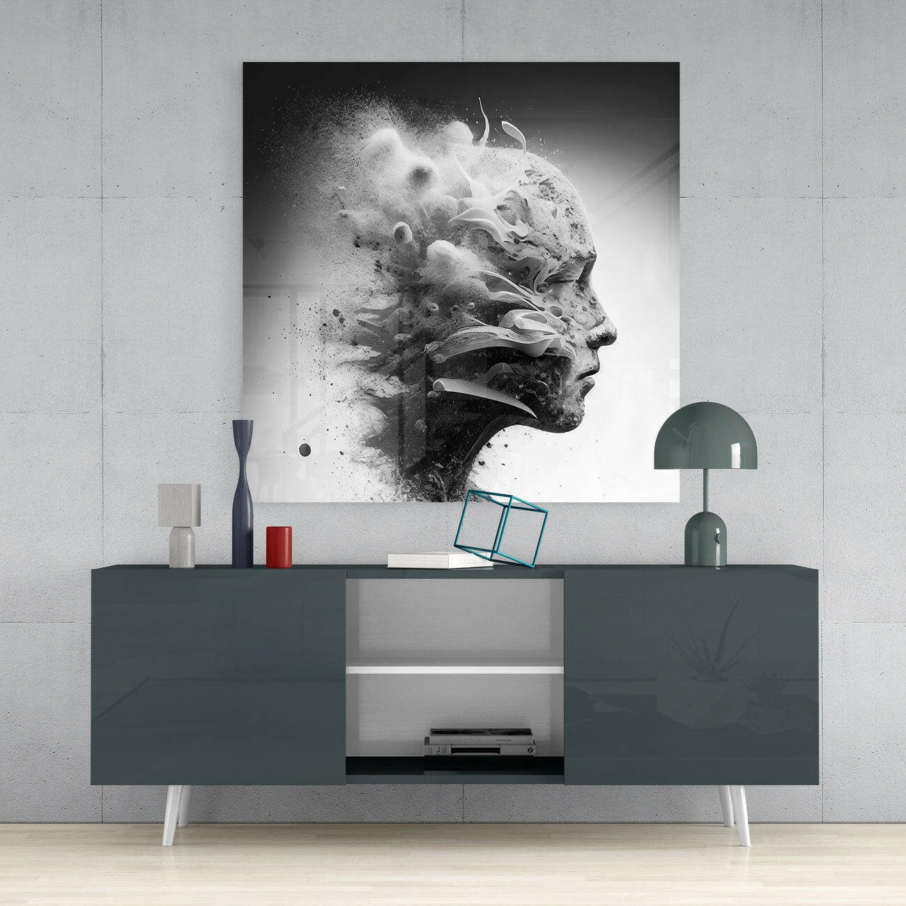 Shattering Smoke Profile Head Glass Wall Art