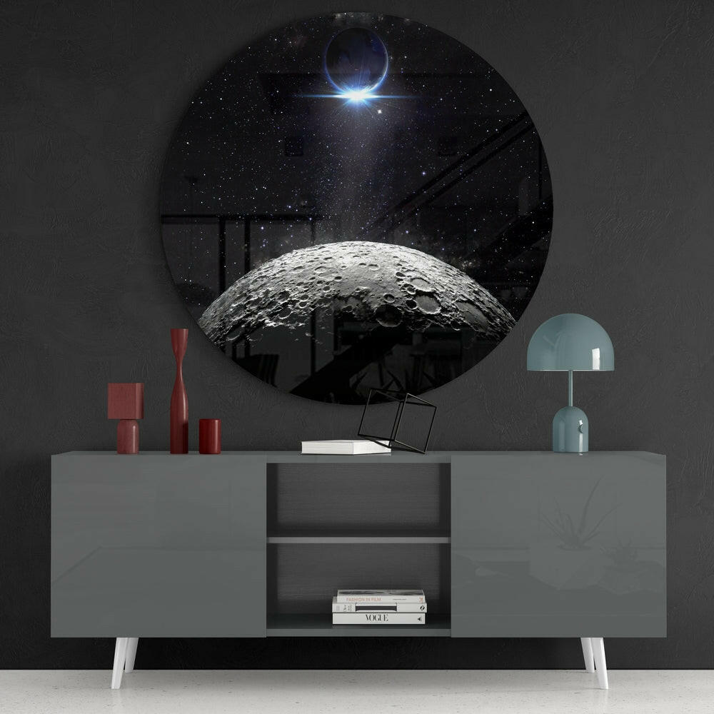 Cratered Moon Eclipse Glass Wall Art