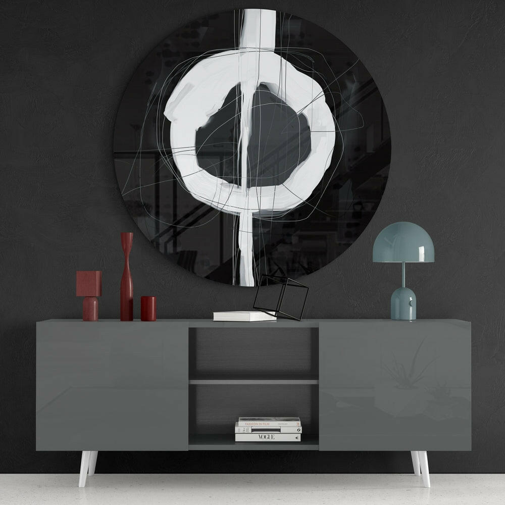 Black White Enso Circle Glass Wall Art