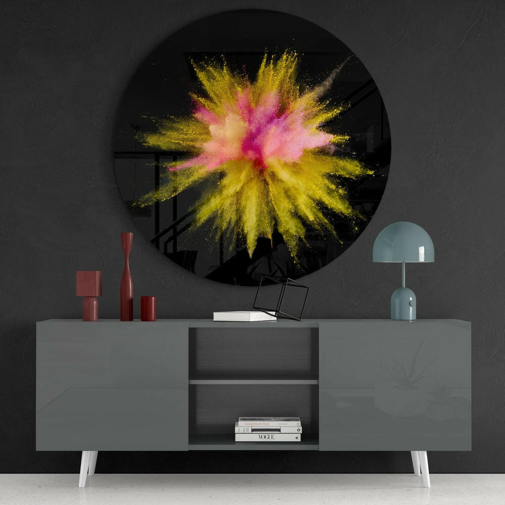 Yellow Pink Powder Explosion Glass Wall Art