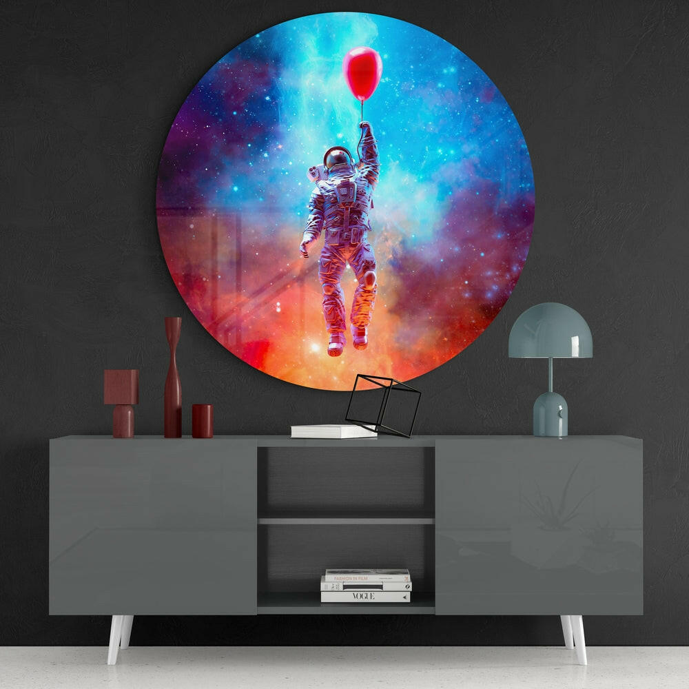 Red Balloon City Astronaut Glass Wall Art