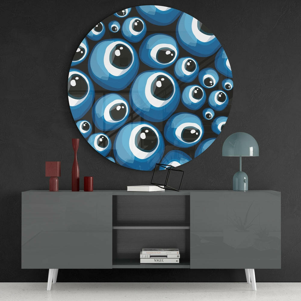 Blue Evil Eye Bead Cluster Pattern Glass Wall Art