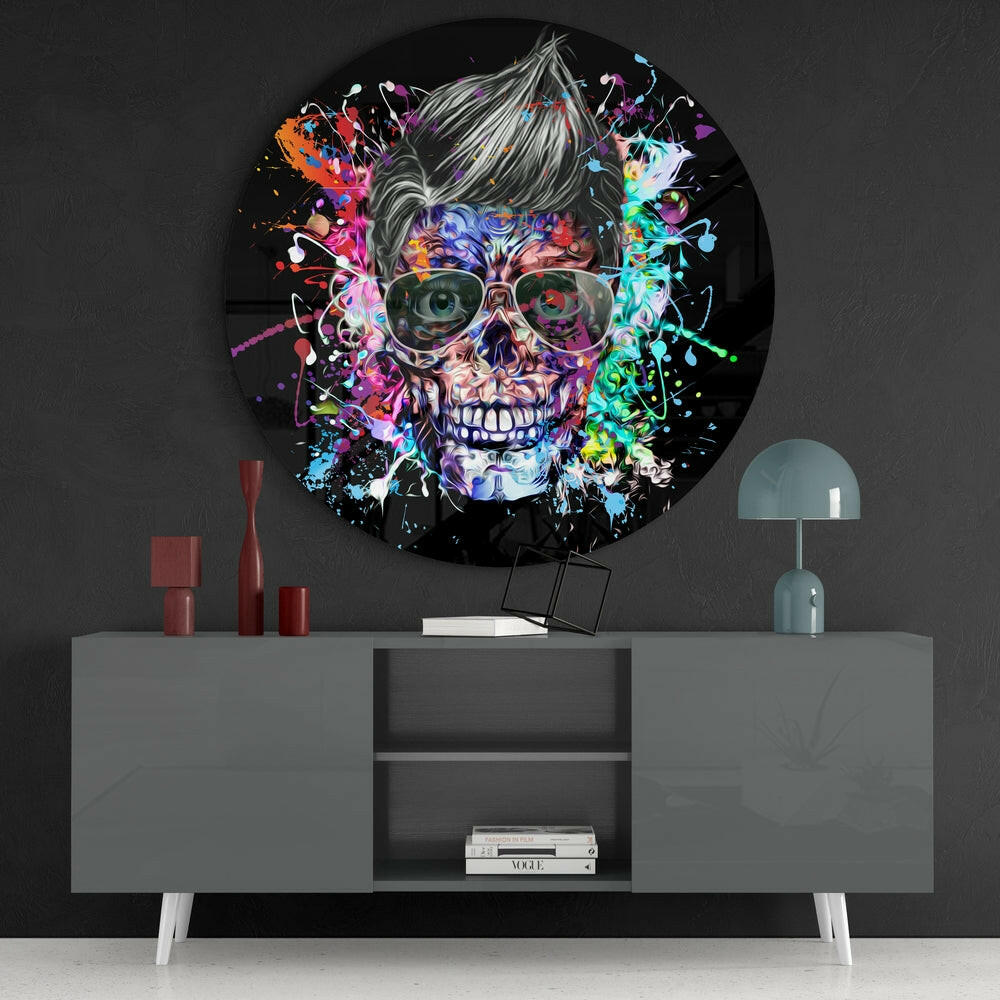 Pop Art Pompadour Skull Glass Wall Art