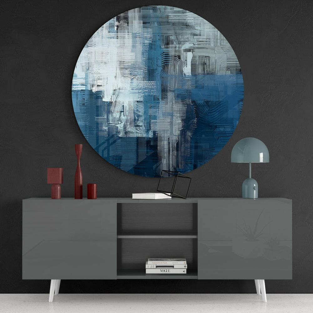 Blue Gray Woven Crosshatch Glass Wall Art