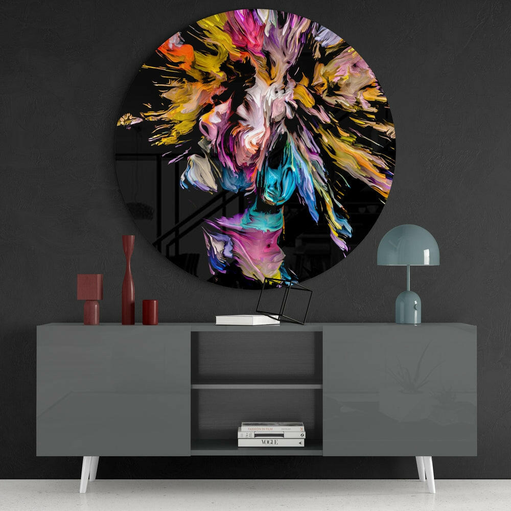 Round Rainbow Paint Splash Face Glass Wall Art