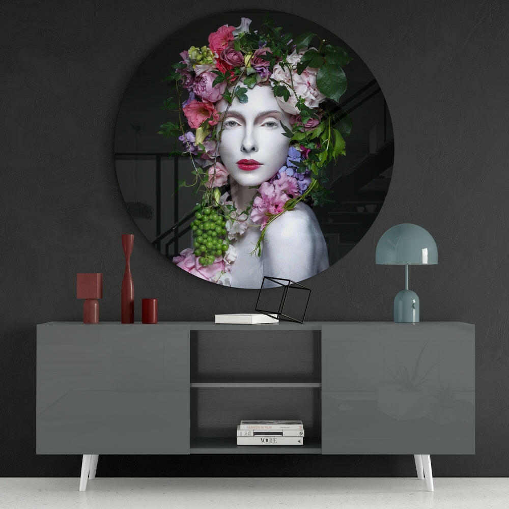 Rose Headdress Pale Portrait Woman Glass Wall Art