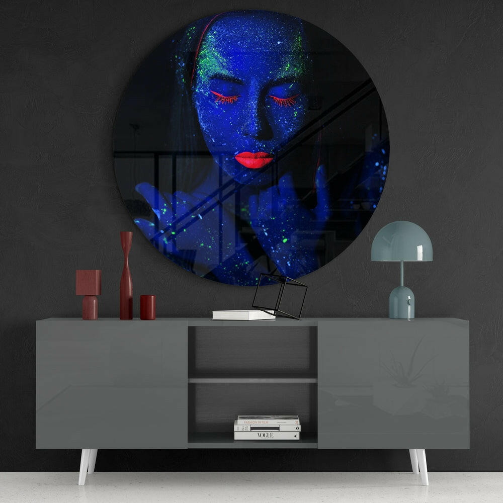 Round Indigo Green Speckle Face Glass Wall Art