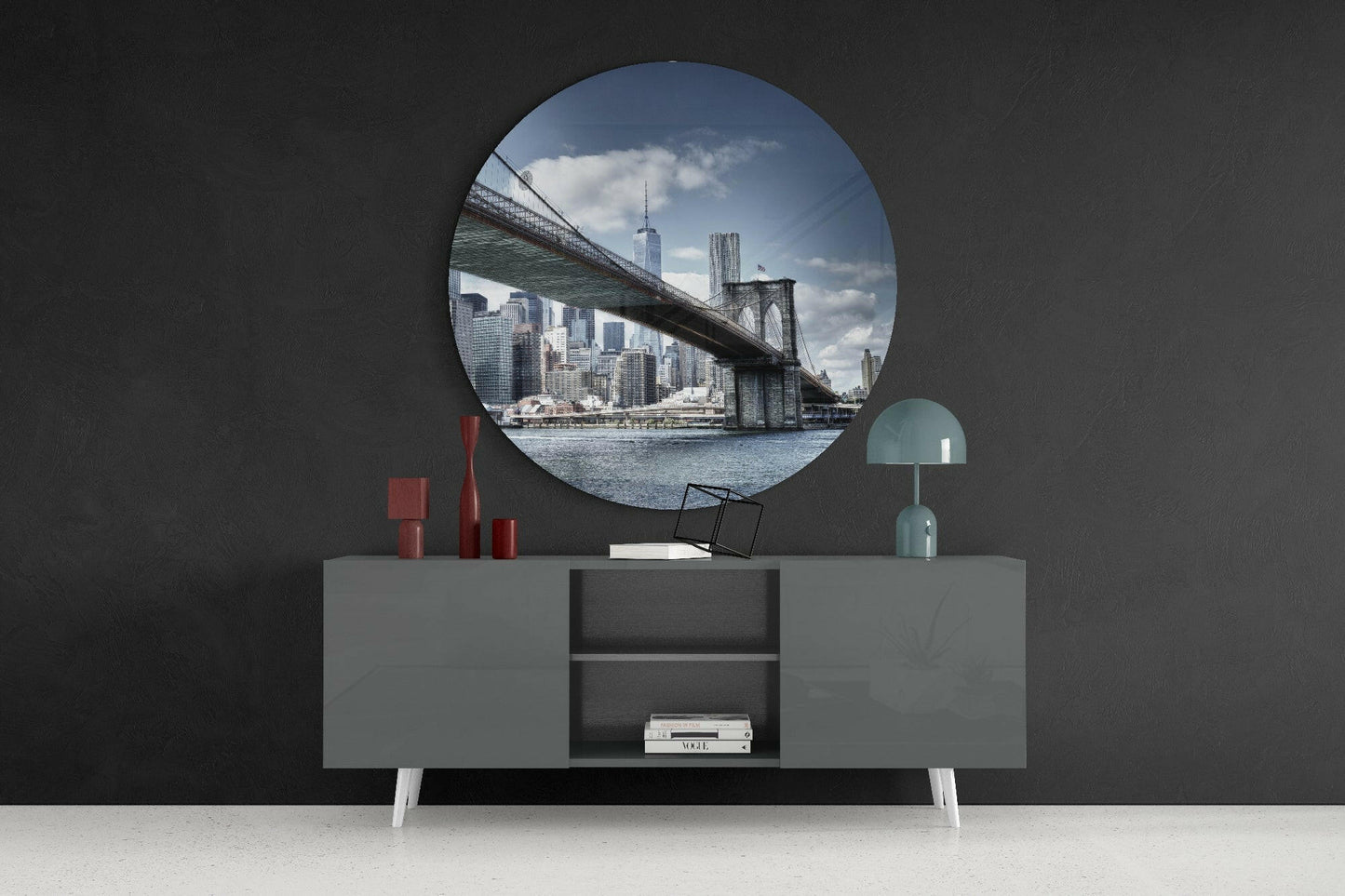 Brooklyn Bridge Skyline Circle Glass Wall Art