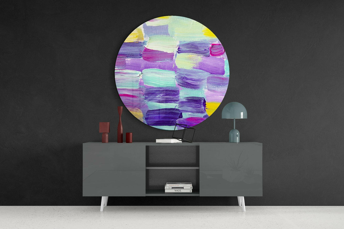 Purple Teal Brushstroke Blocks Glass Wall Art