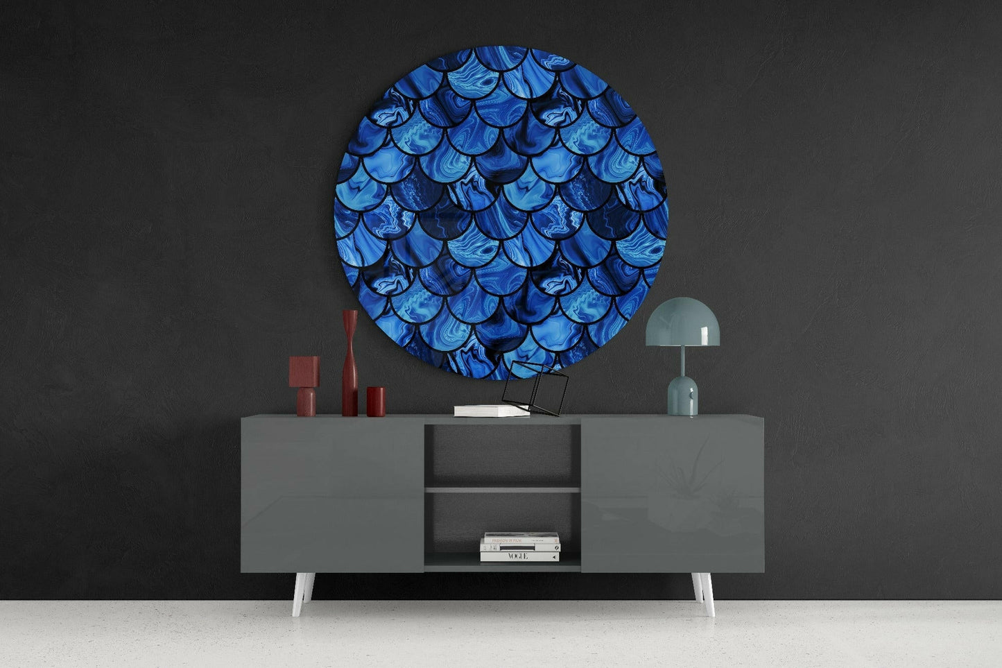 Blue Marble Mermaid Scales Glass Wall Art