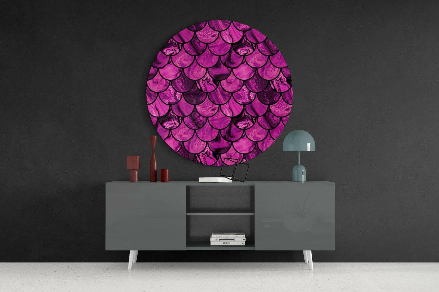 Magenta Marble Fish Scales Glass Wall Art