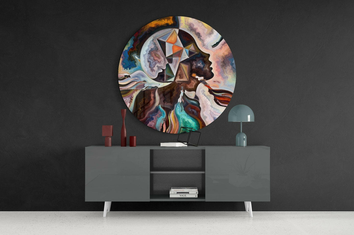 Round Marbled Faces Triangle Fusion Glass Wall Art