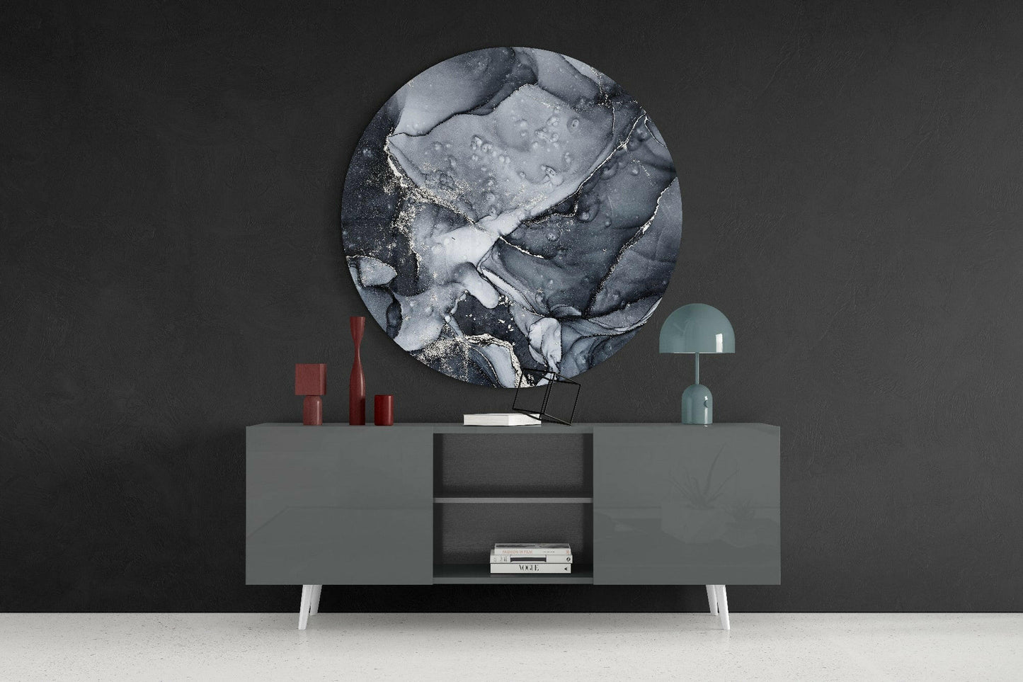 Charcoal Silver Ink Marble Glass Wall Art