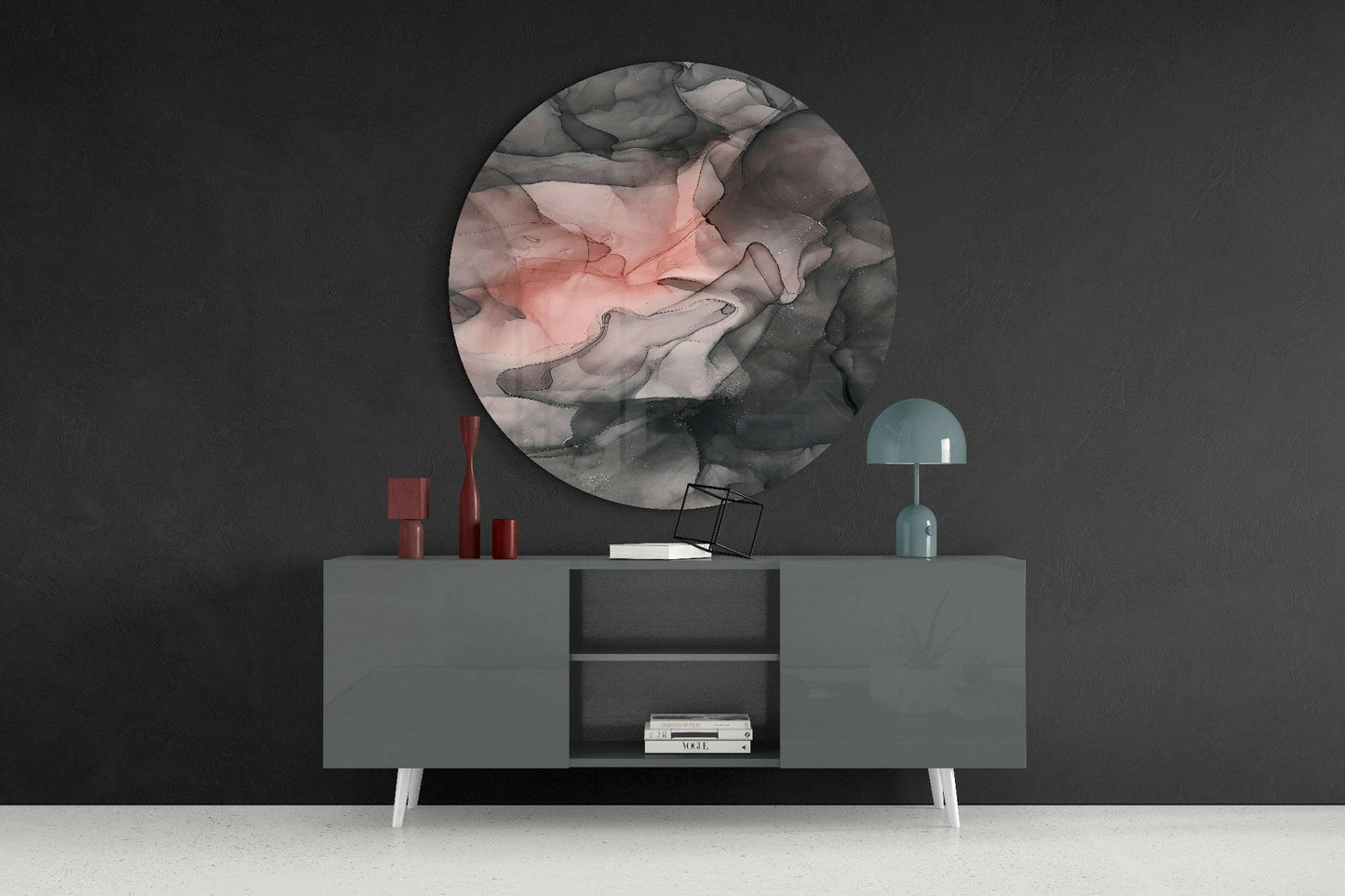 Coral Blush Black Ink Flow Glass Wall Art
