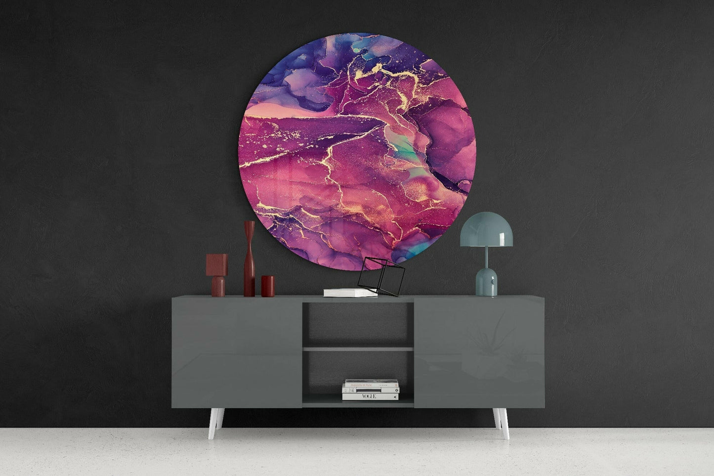 Magenta Purple Gold Ink Glass Wall Art
