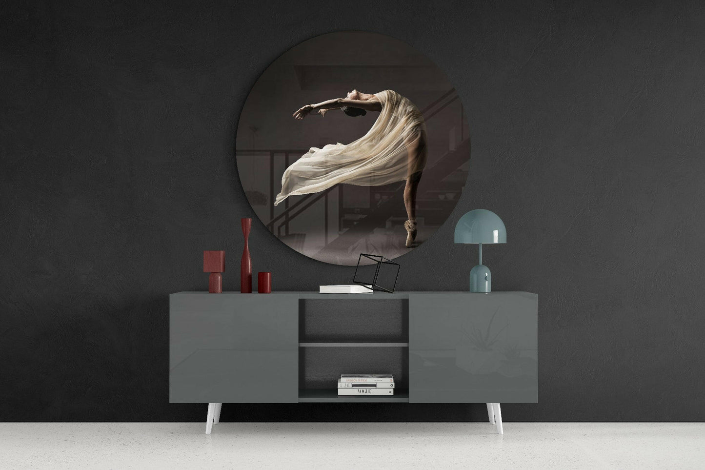 Arching Ballerina Cream Silk Veil Glass Wall Art