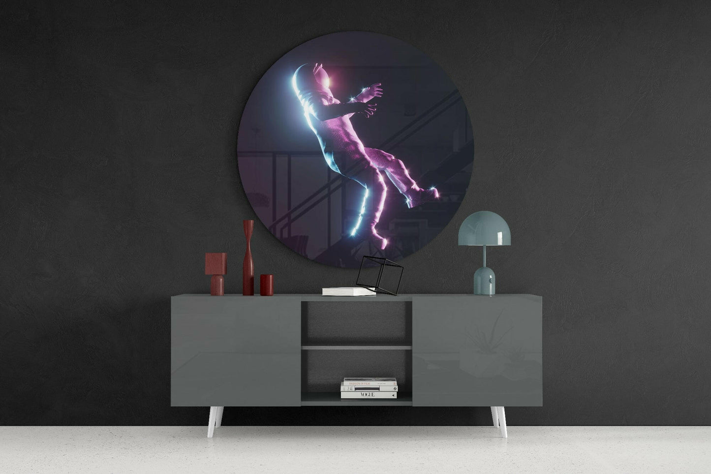 Neon Glow Falling Figure Glass Wall Art