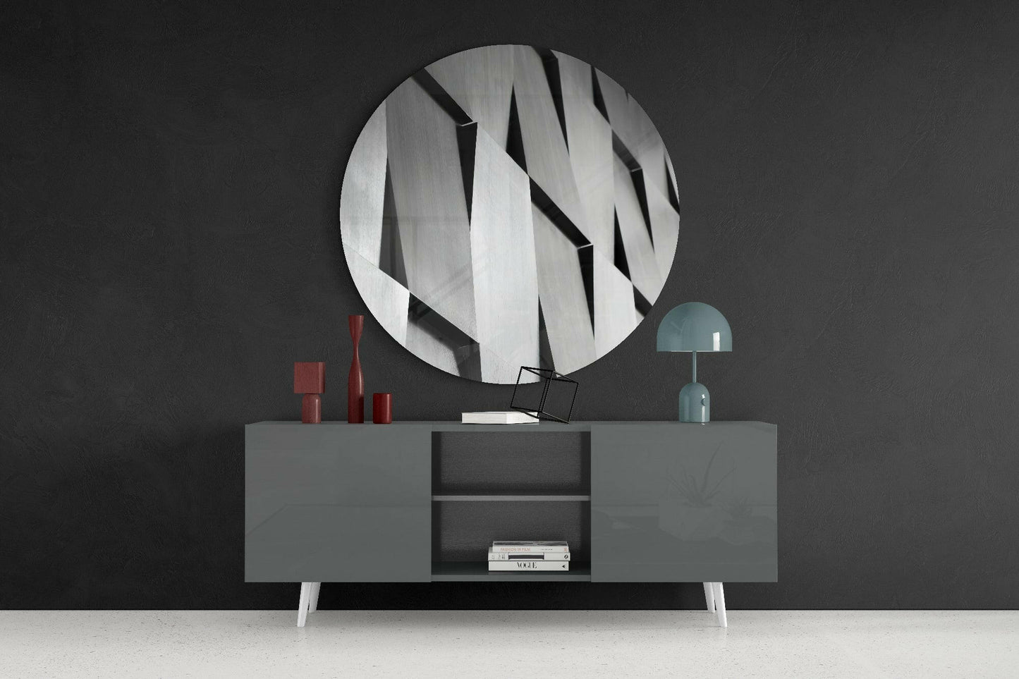 Silver Angular Geometric Slats Glass Wall Art