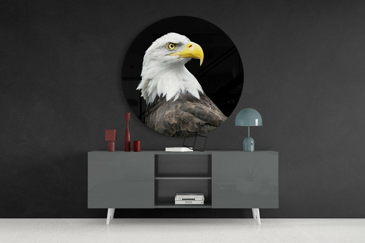 Bald Eagle Head Round Glass Wall Art