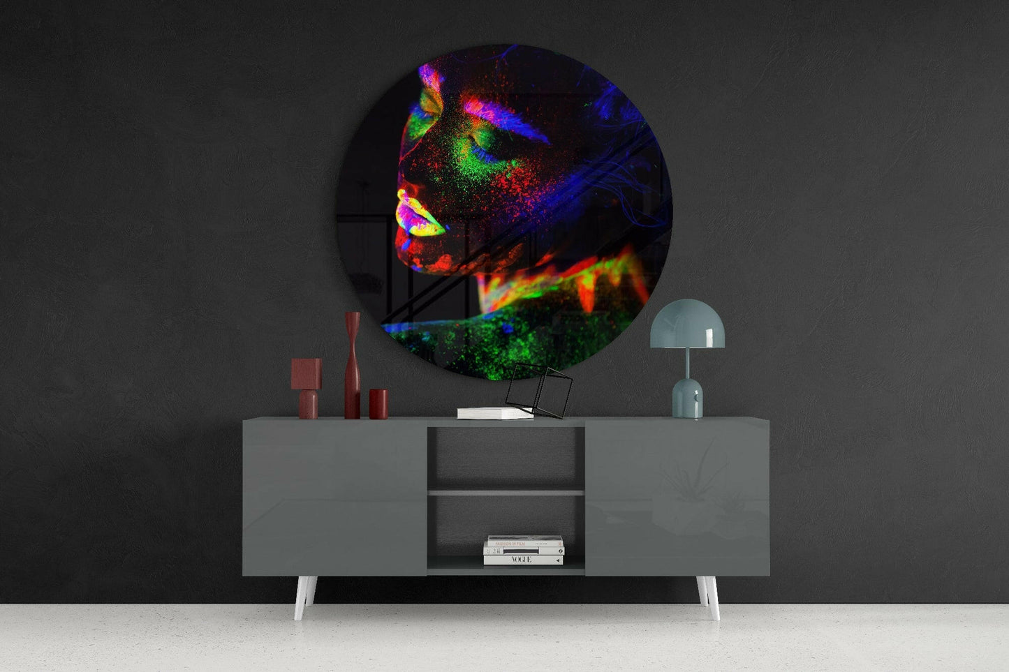 Round Neon Powder Burst Profile Glass Wall Art