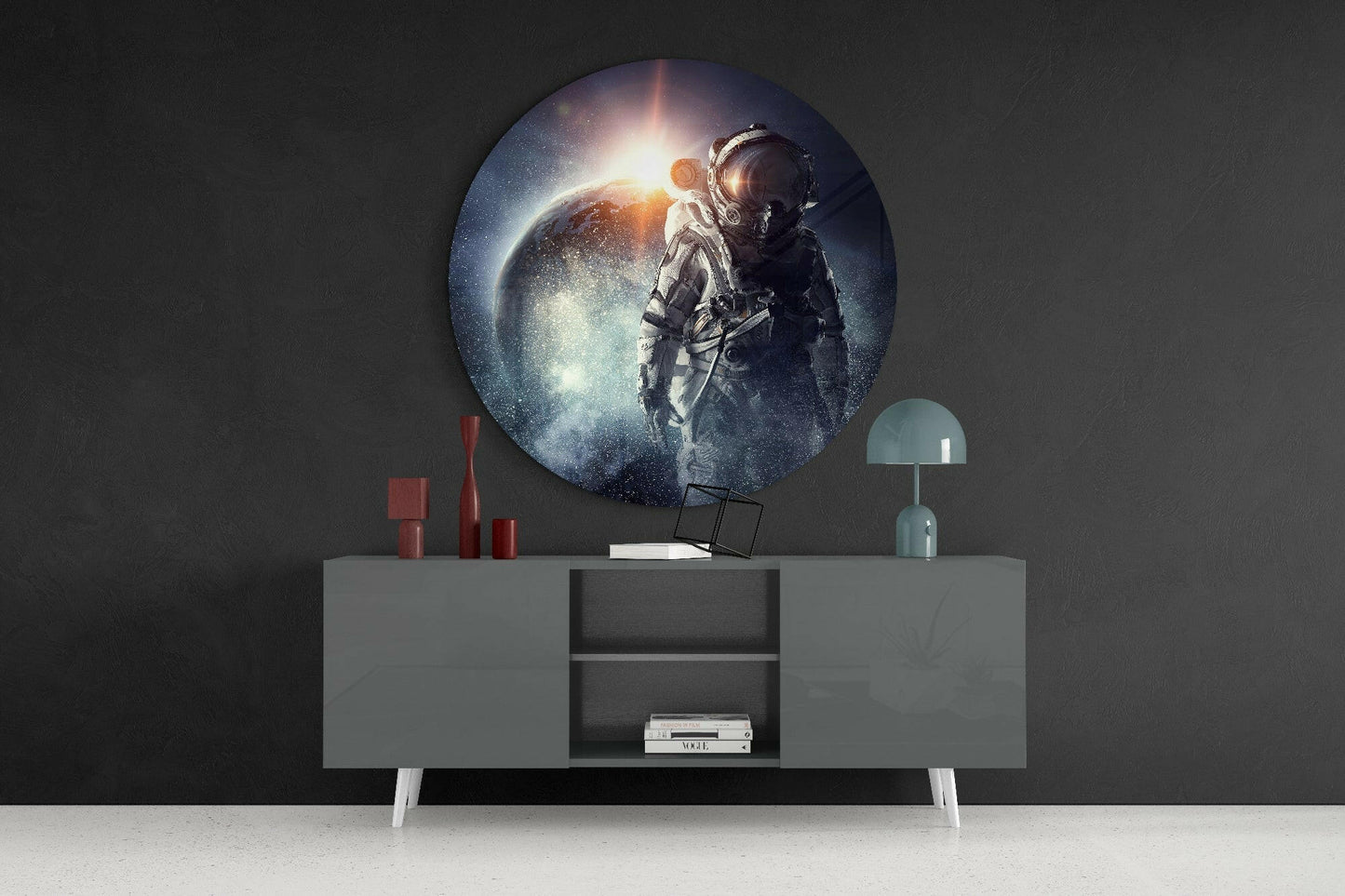 Planet Gazing Astronaut Glass Wall Art