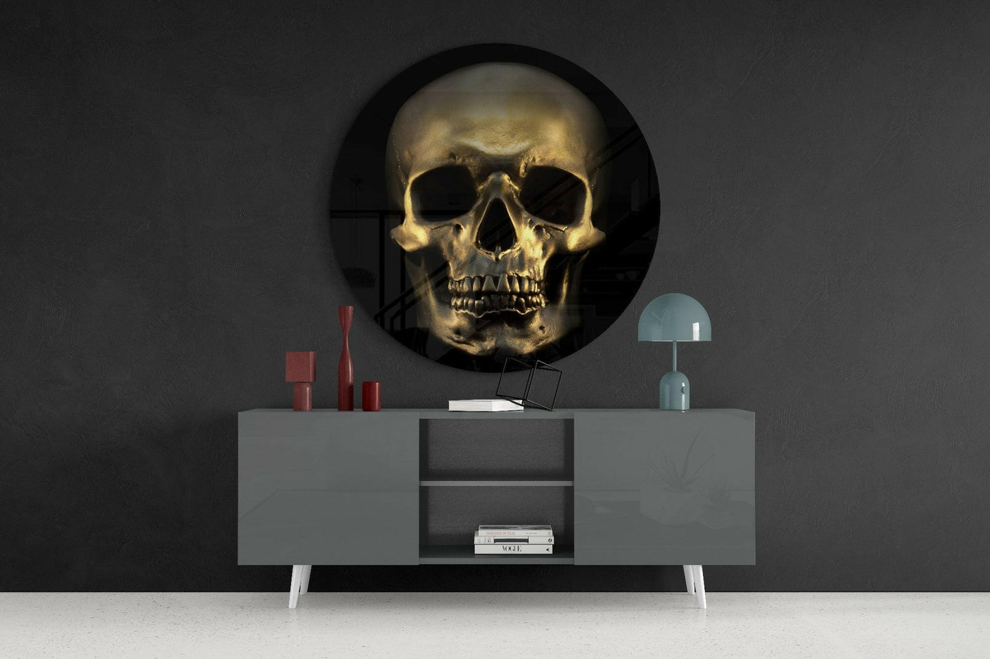 Bronze Gold Skull Glass Wall Art