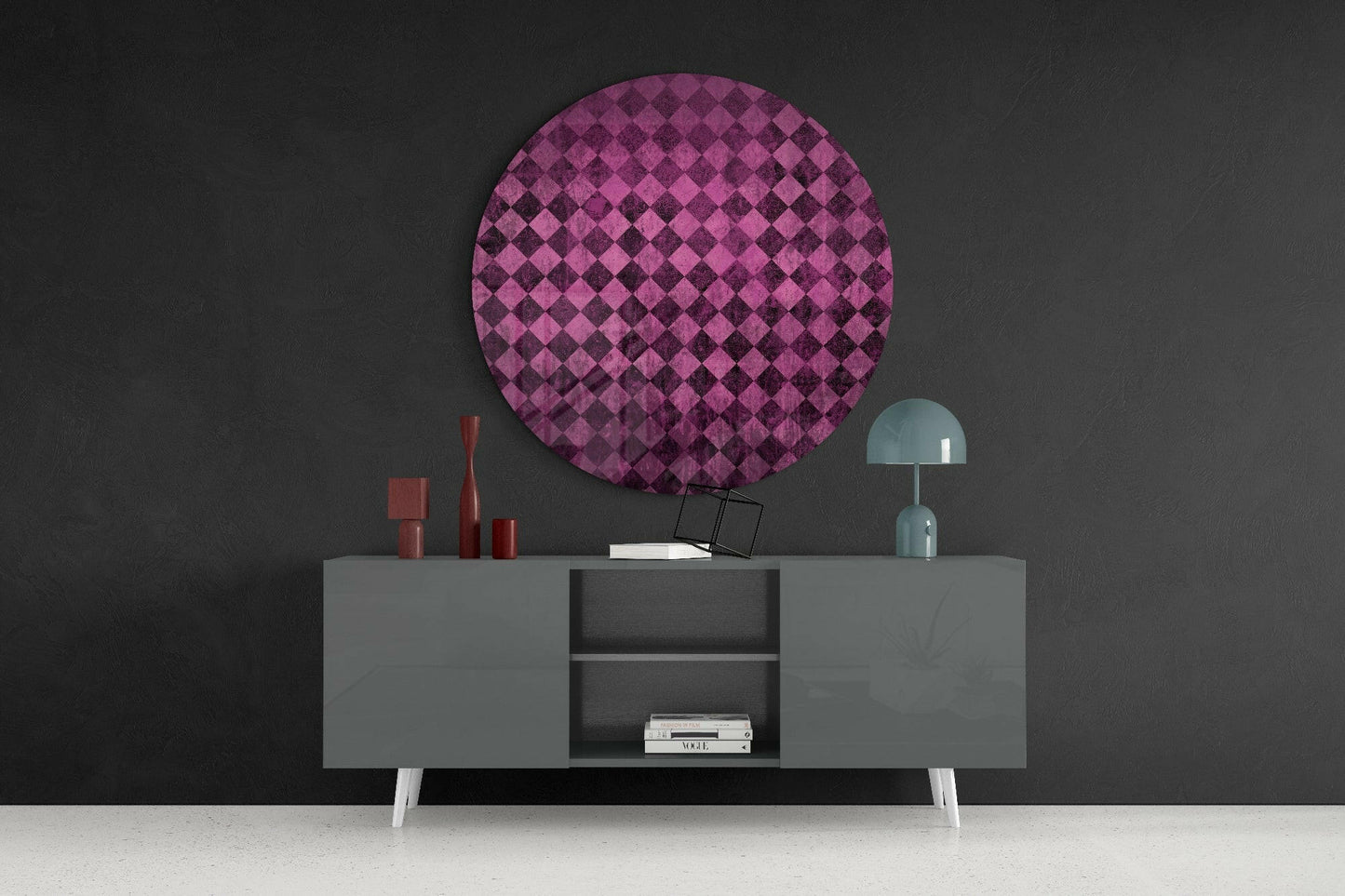 Pink Distressed Diamond Checker Glass Wall Art