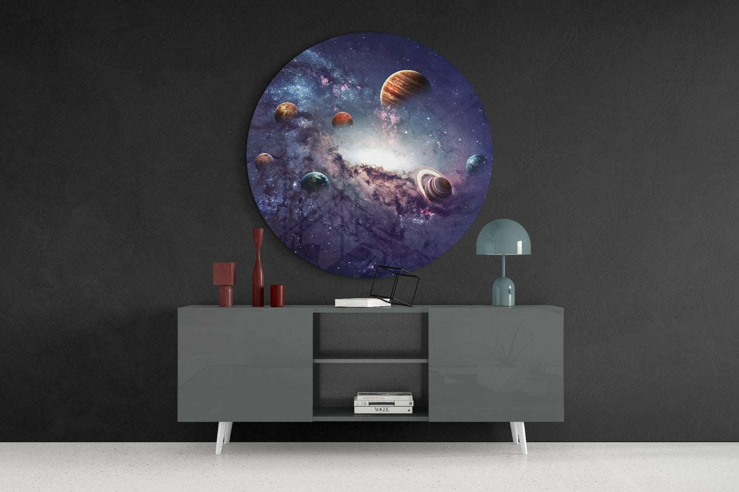 Round Solar System Planets Nebula Glass Wall Art