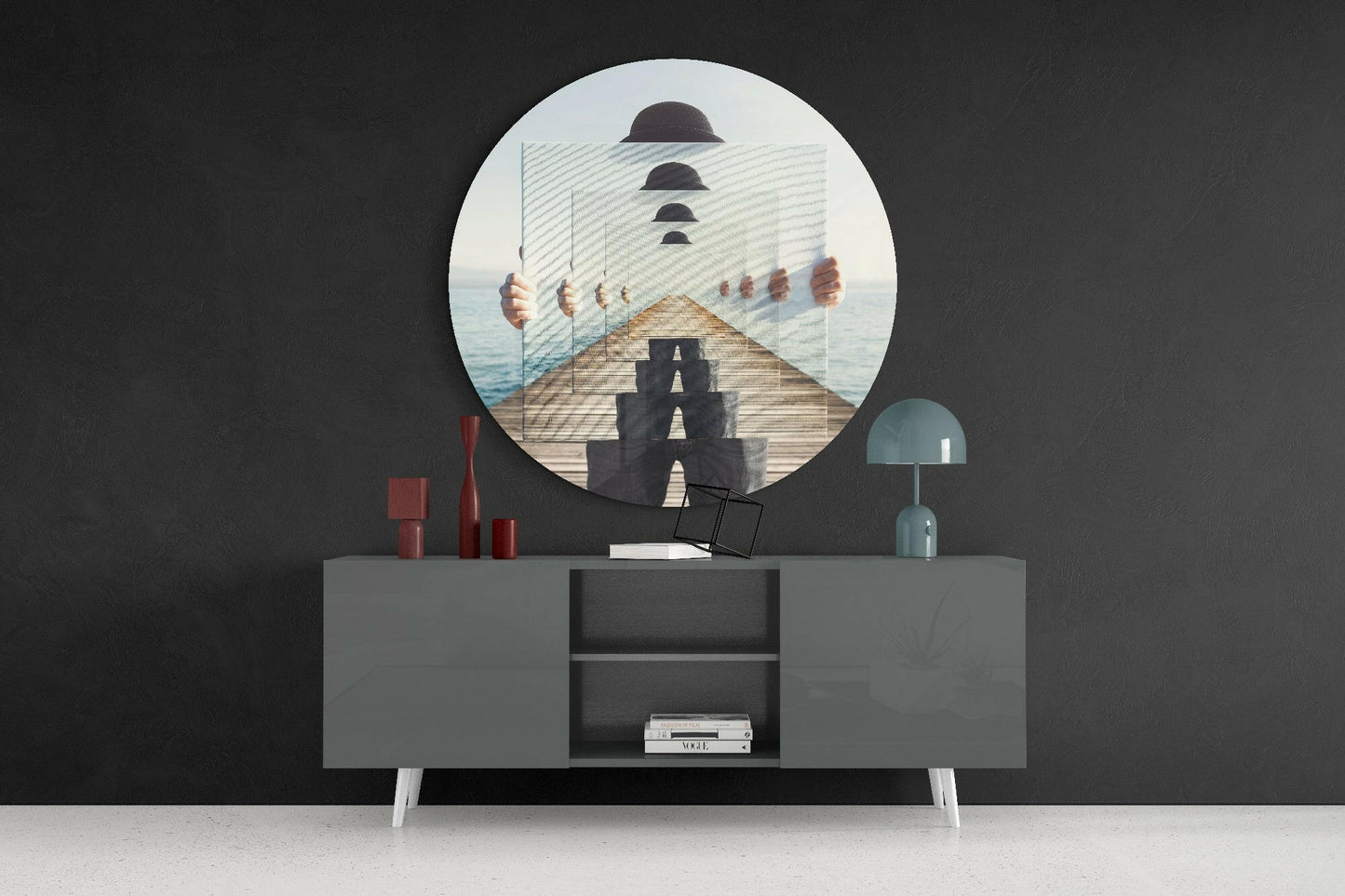 Mirrored Frames Seaside Dock Illusion Glass Wall Art