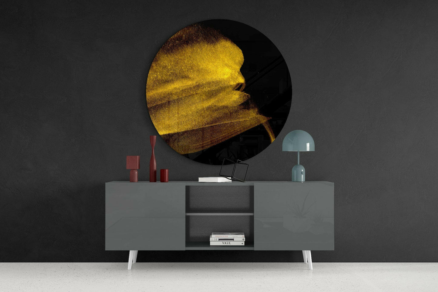 Golden Shimmer Sweep On Black Glass Wall Art