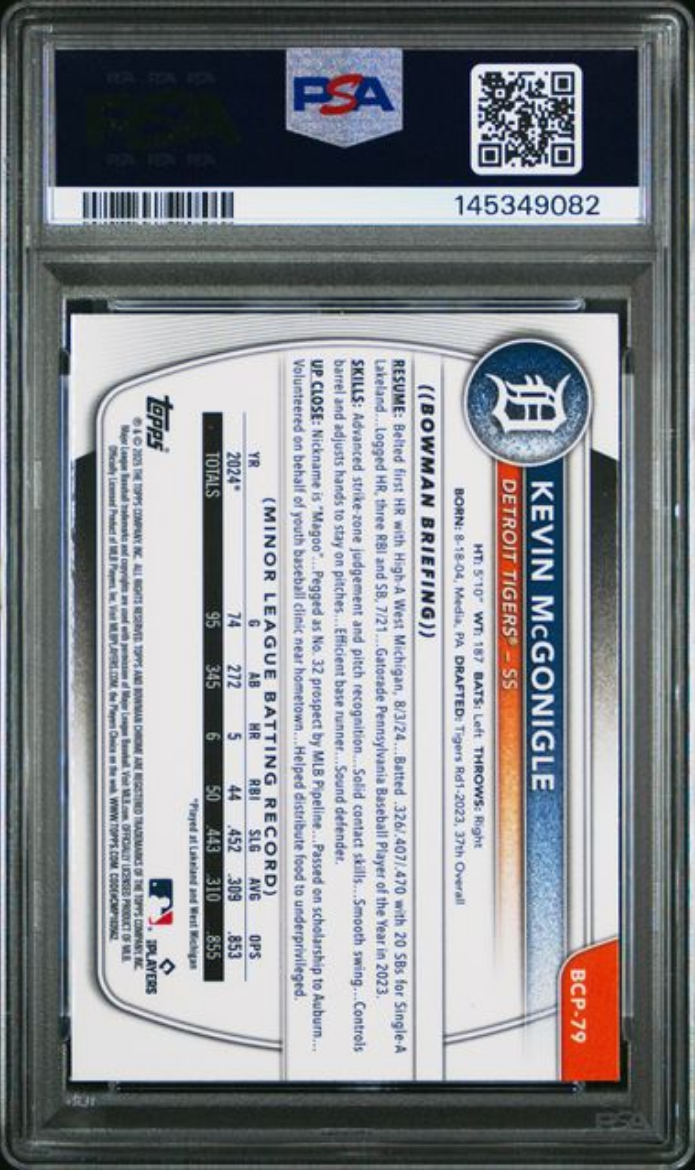 Graded 2025 Topps Bowman Chrome Mega Box Kevin McGonigle #79 Prospects Rookie RC Baseball Card PSA 9 Mint