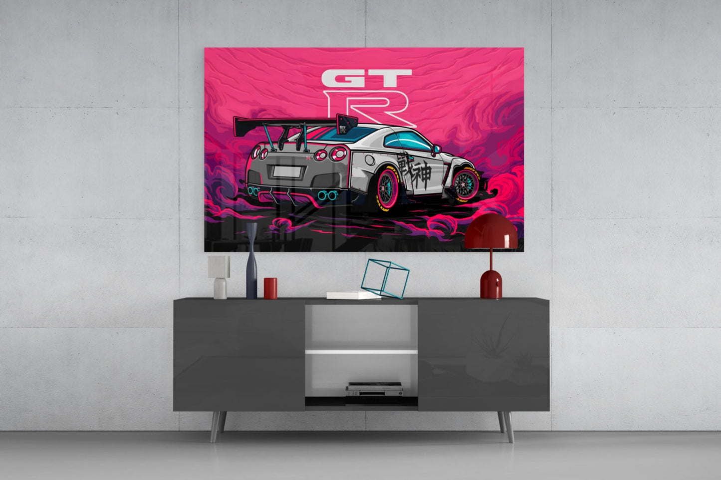 Pink Storm Sports Car Glass Wall Art || Designer Collection