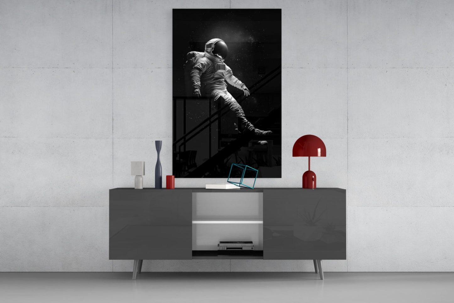 Drifting Astronaut Starry Black Space Glass Wall Art