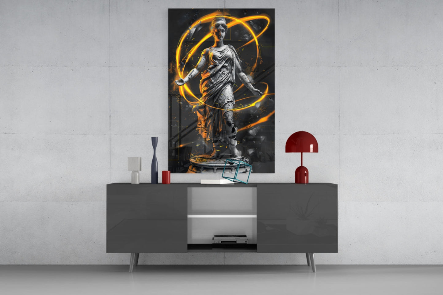 Stone Goddess Amber Neon Orbit Glass Wall Art