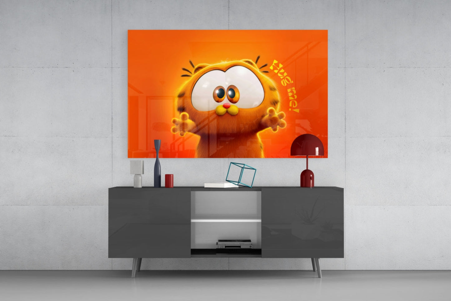 Cute Lazy Orange Cat Glass Wall Art || Designer Collection
