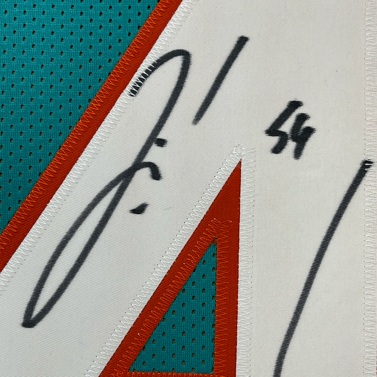 Framed Autographed/Signed Zach Thomas 35x39 Miami Dolphins Teal Football Jersey JSA COA