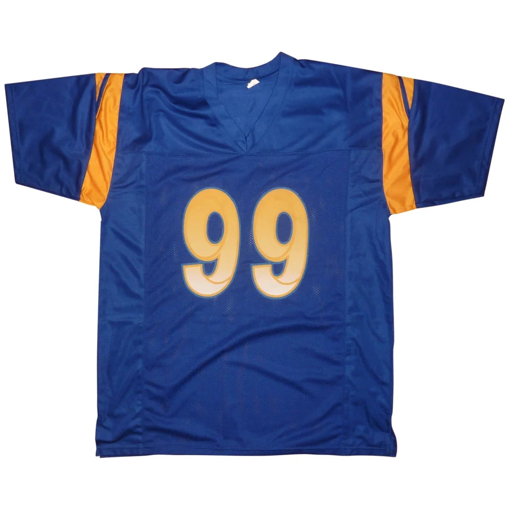 Autographed Los Angeles blue #99 jersey with gold 99 gradient font